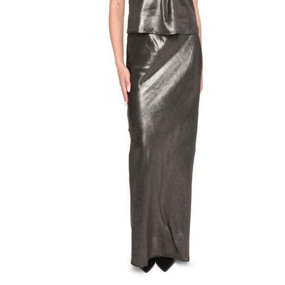 WAYF Selena stunning metallic gunmetal maxi skirt NWOT‎ - Picture 1 of 4